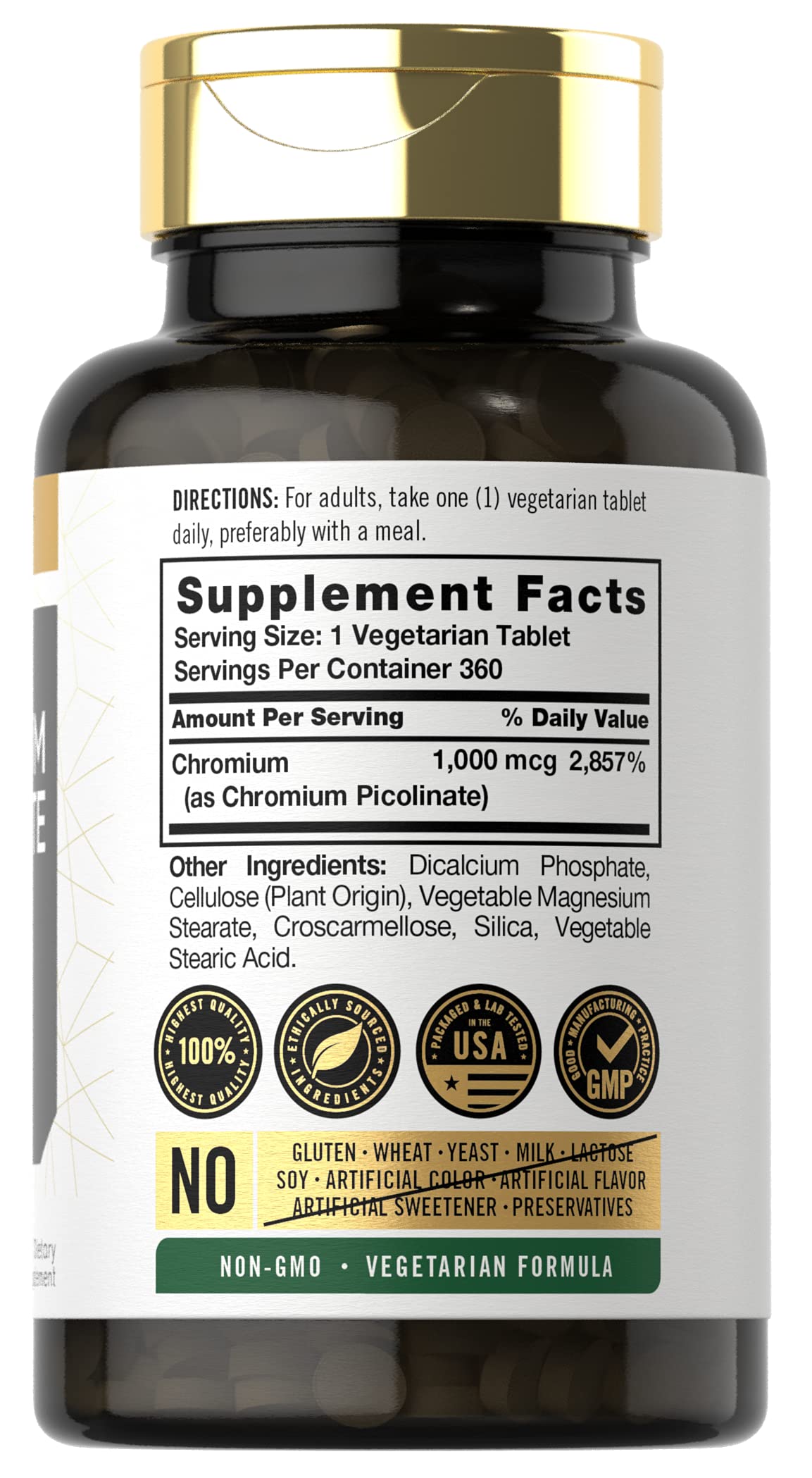 Carlyle Ultra Picolinato de Cromo 1000mcg, tableta vegetariana para energía diaria