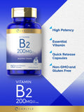 Carlyle Vitamina B2 200 mg: caja sellada para conservar frescura y calidad.