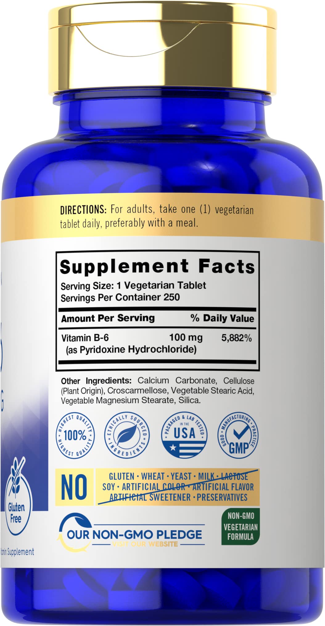 Frasco Carlyle B6 100 mg visto de frente para dosis diarias convenientes.