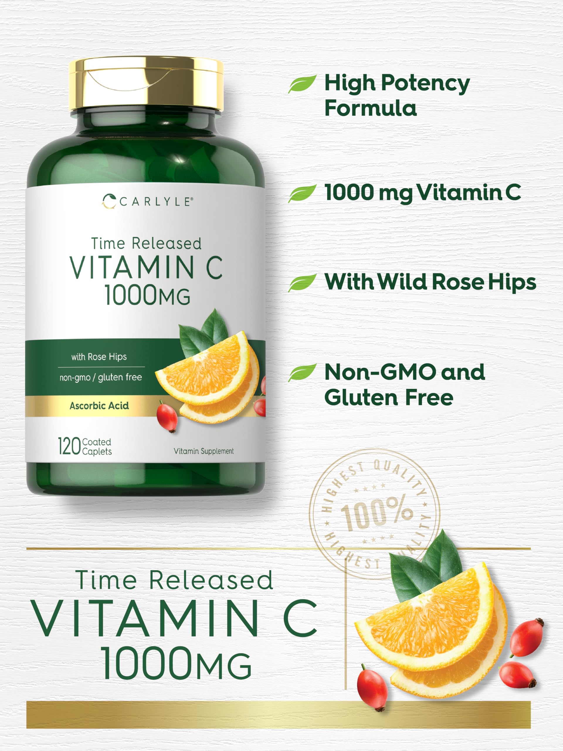 Carlyle Vitamina C 1000mg, laboratorio probado y calidad asegurada.