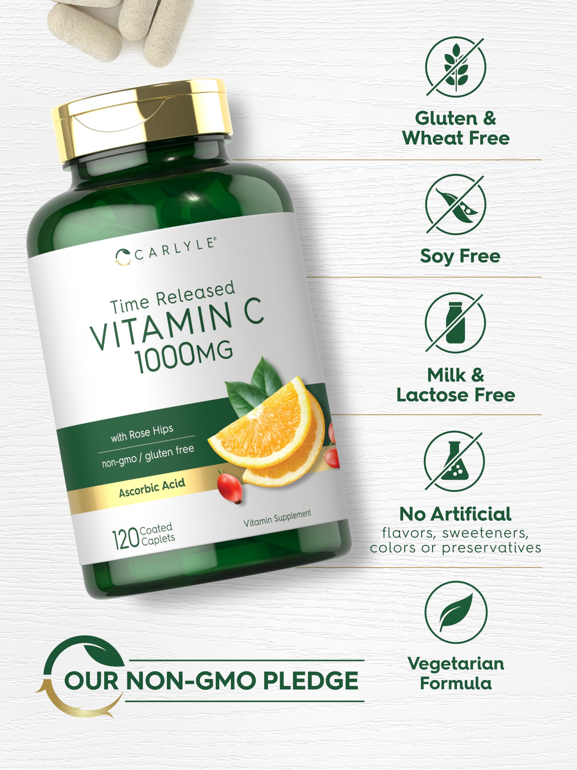 Carlyle Vitamina C 1000mg, libre de gluten y no transgénico.