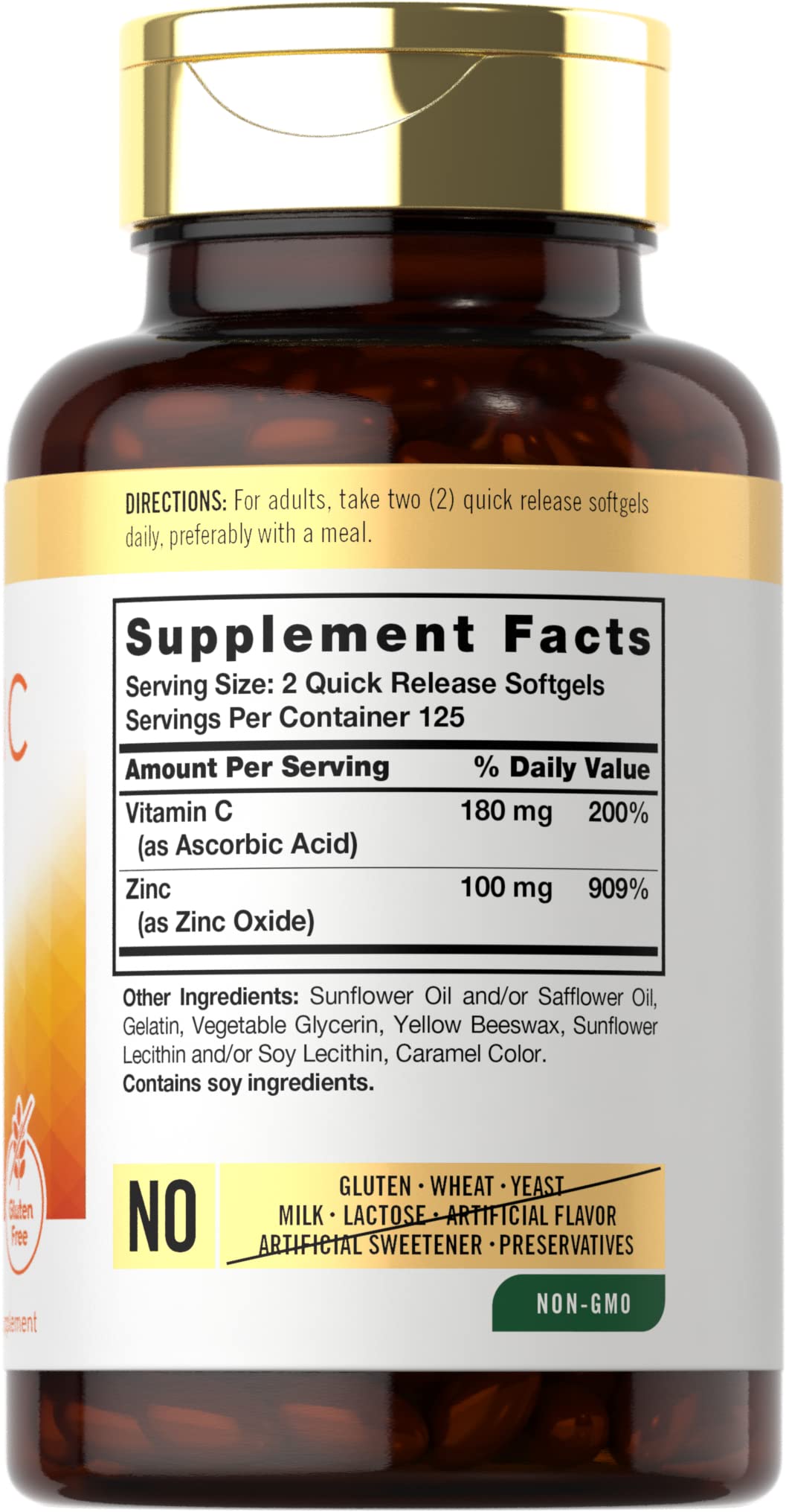 Carlyle Vitamina C con Zinc dosis de 180 mg de vitamina C por porción