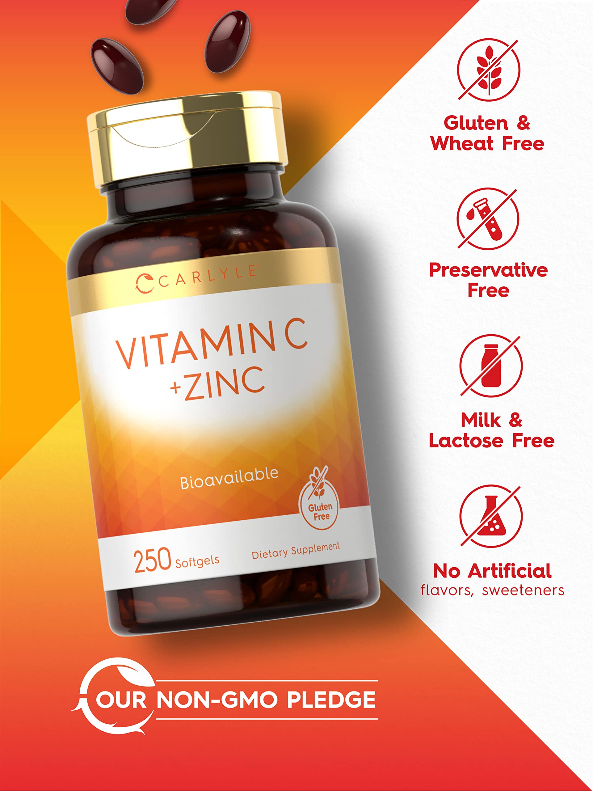 Envase de Carlyle Vitamina C con Zinc con sellado seguro