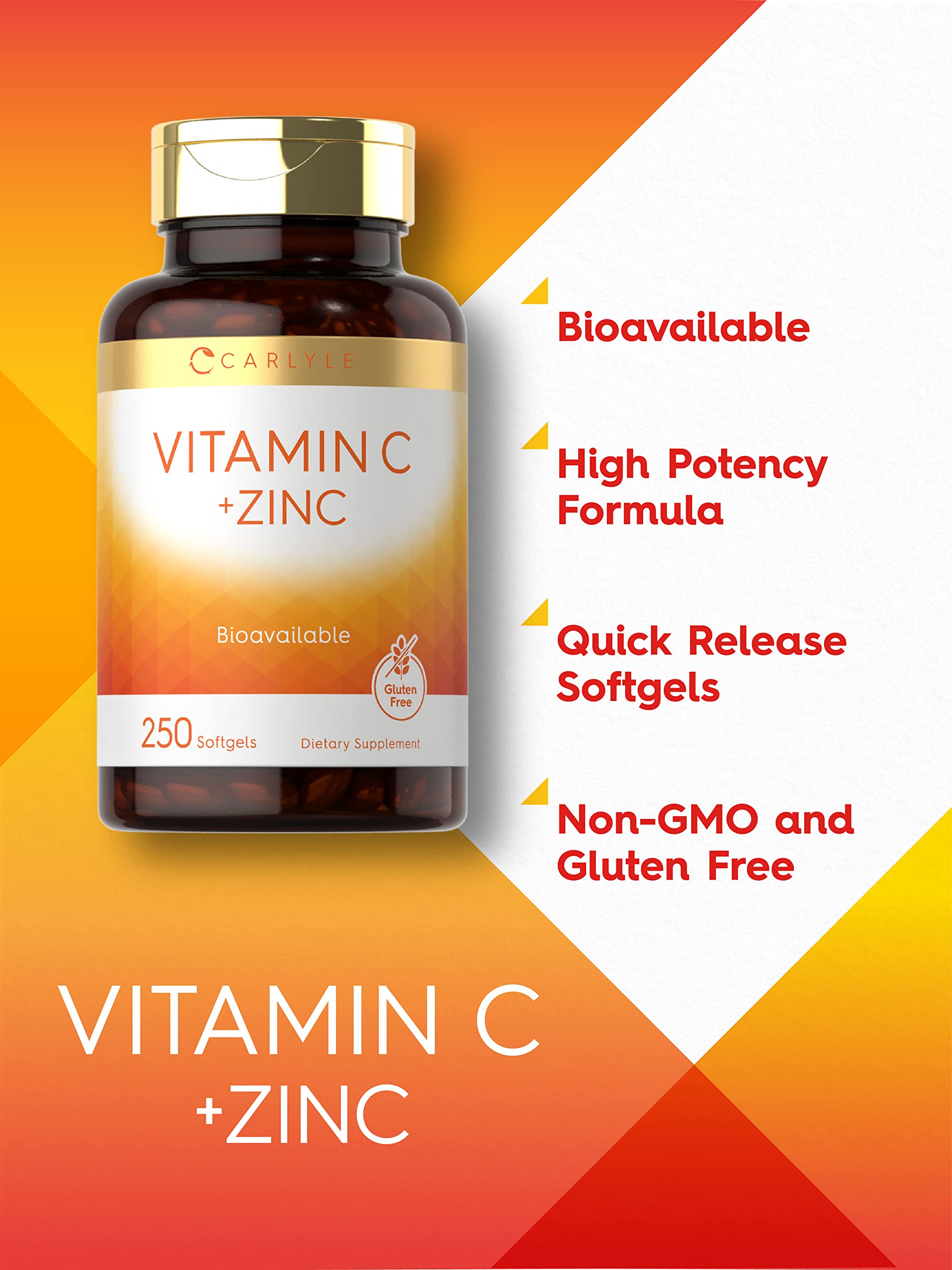 Etiqueta clara de Carlyle Vitamina C con Zinc, fácil de identificar