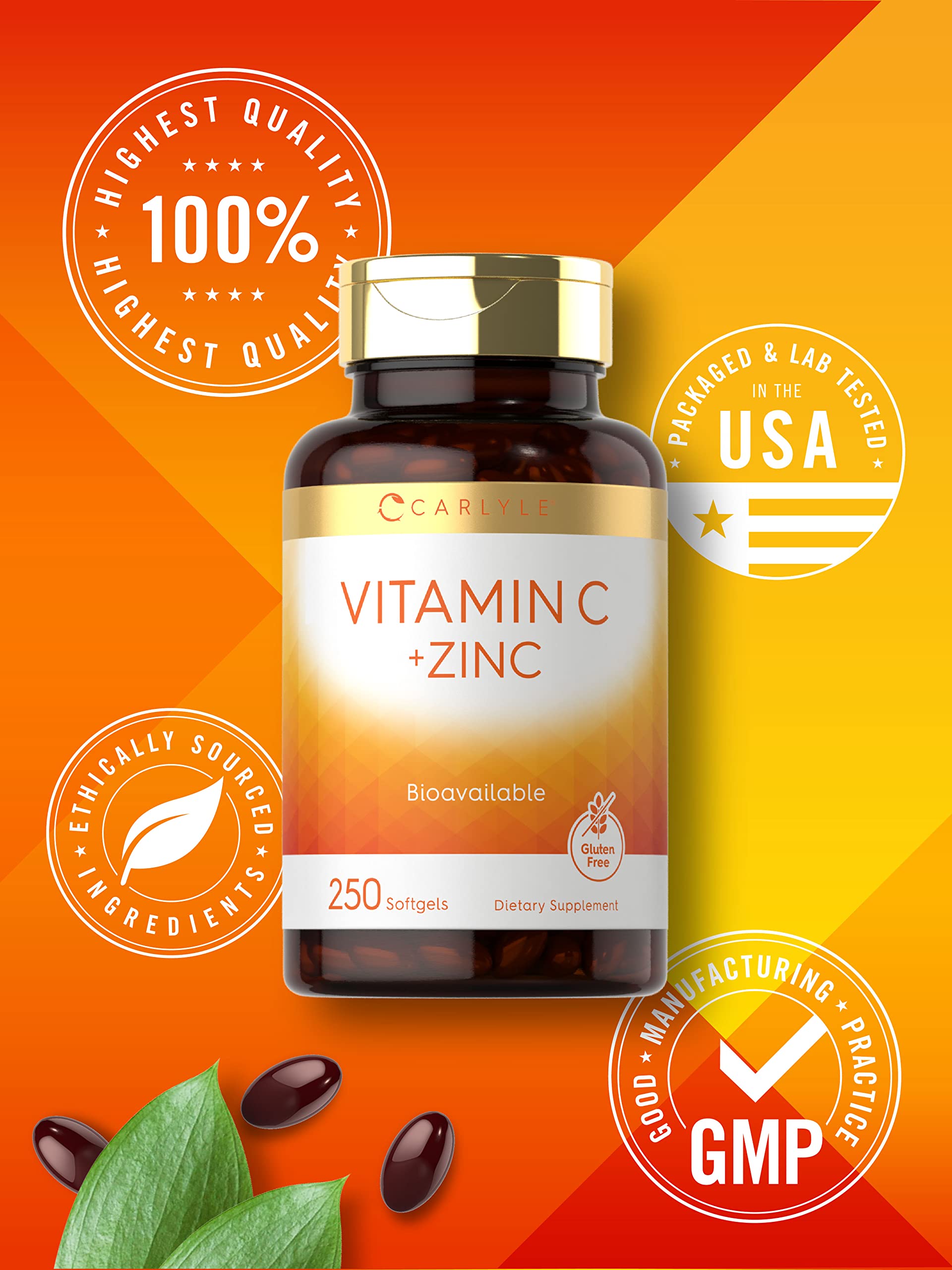Ingredientes de calidad de Carlyle Vitamina C con Zinc para uso diario