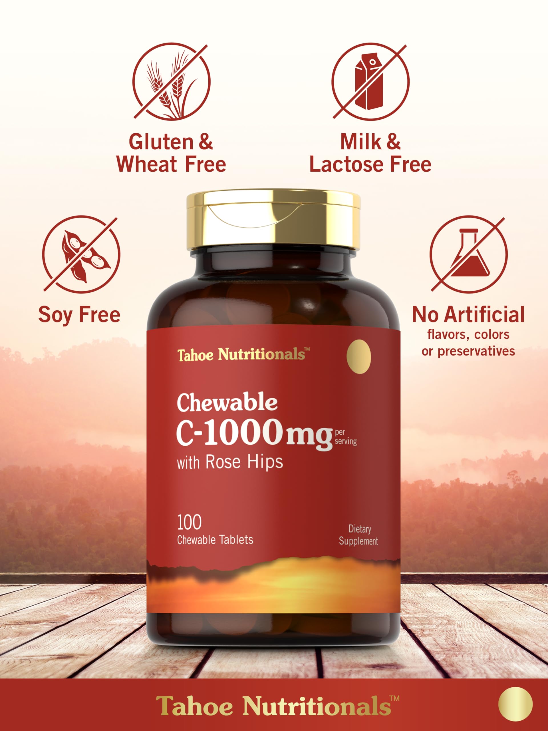 Carlyle Vitamina C masticables, sin leche ni lactosa para sensibilidad alimentaria