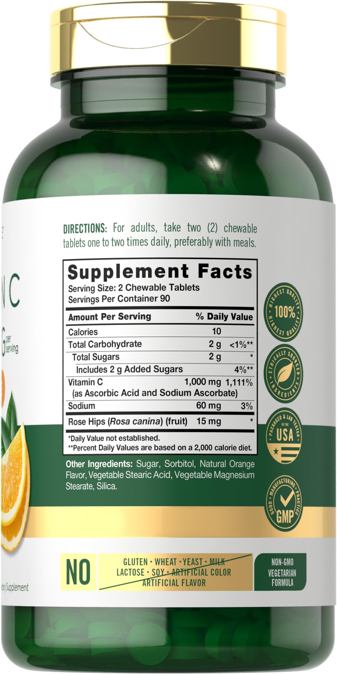Carlyle Vitamina C masticables con rosa canina para bienestar diario.