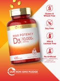 Carlyle Vitamina D 10000 UI, empaque frontal destaca potencia y pureza.