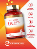 Empaque sin gluten de Carlyle D3 2000UI para personas con sensibilidad.