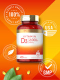 Ingredientes naturales de Carlyle Vitamina D3 2000 UI en lista clara.