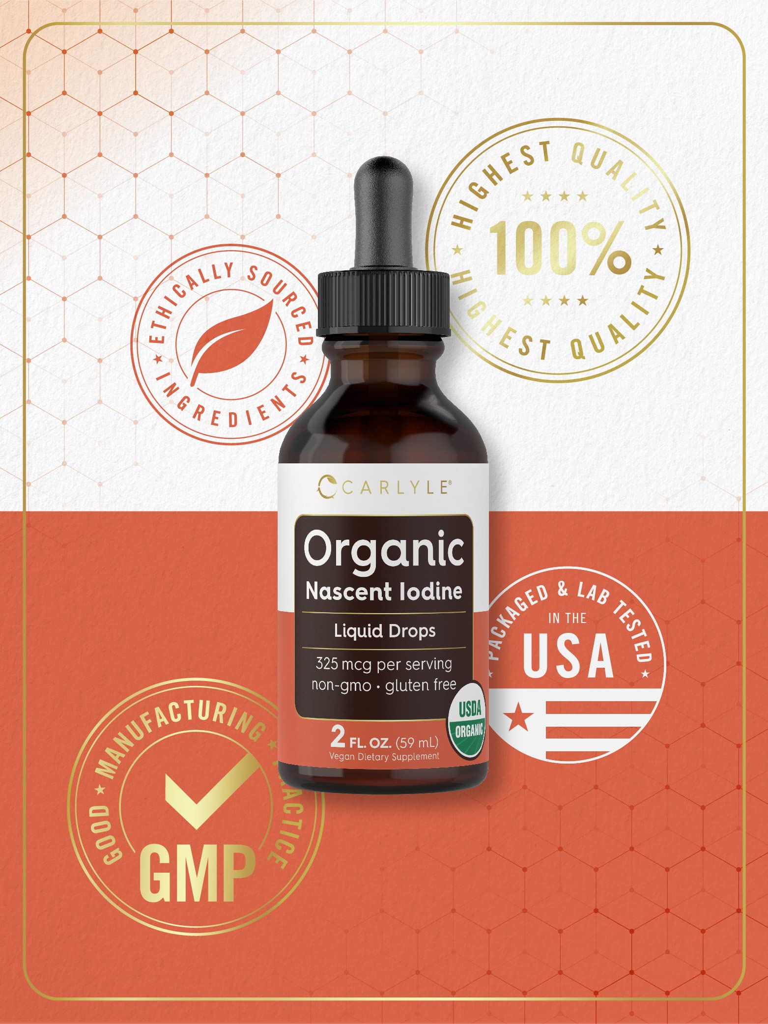 Carlyle yodo naciente, logotipo vegan que respalda producto vegano.