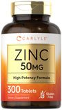 Carlyle Zinc 50 mg: botella para uso diario con fórmula de alta potencia.