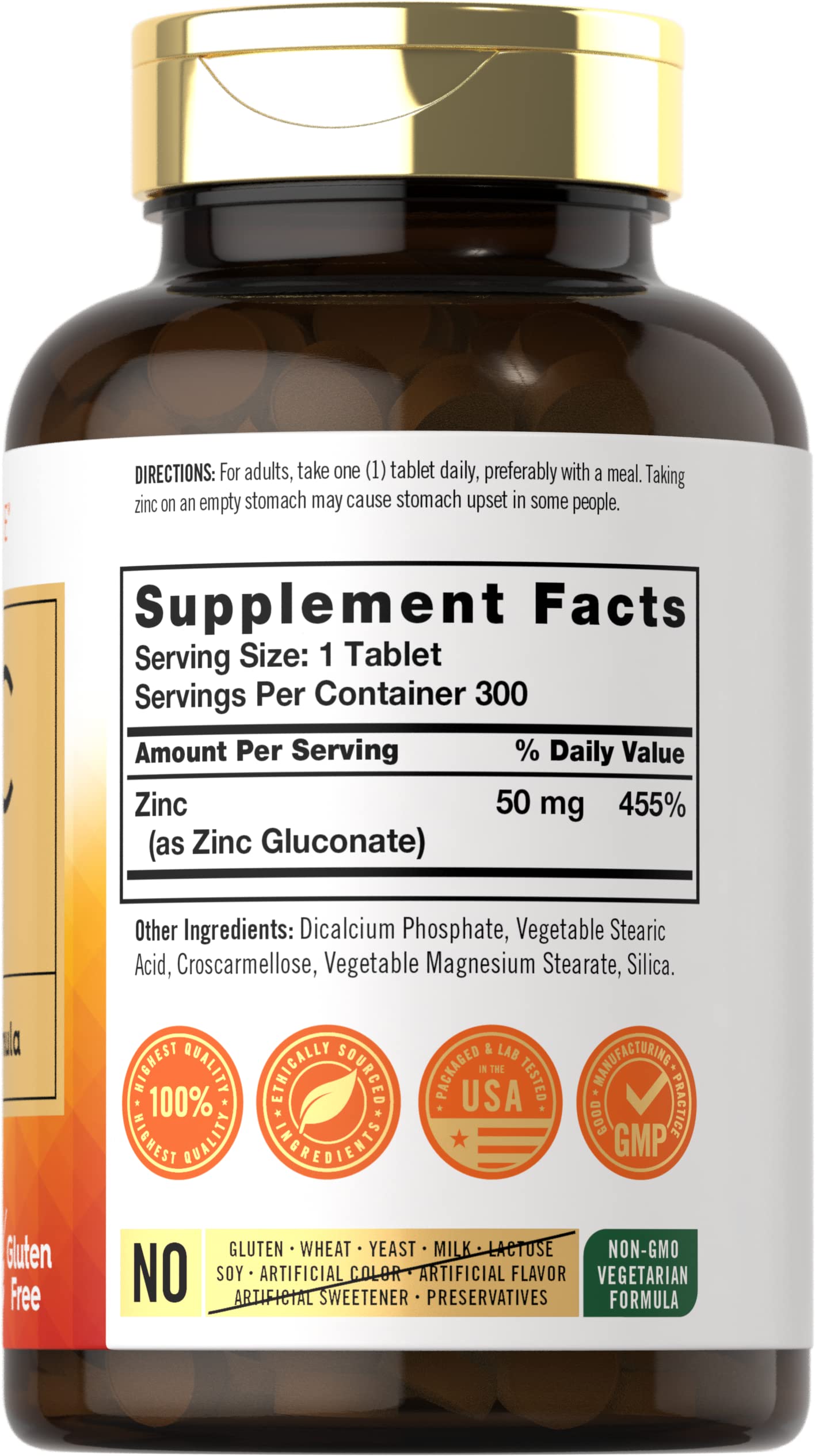 Carlyle Zinc 50 mg: etiqueta frontal que identifica la dosis y beneficios.