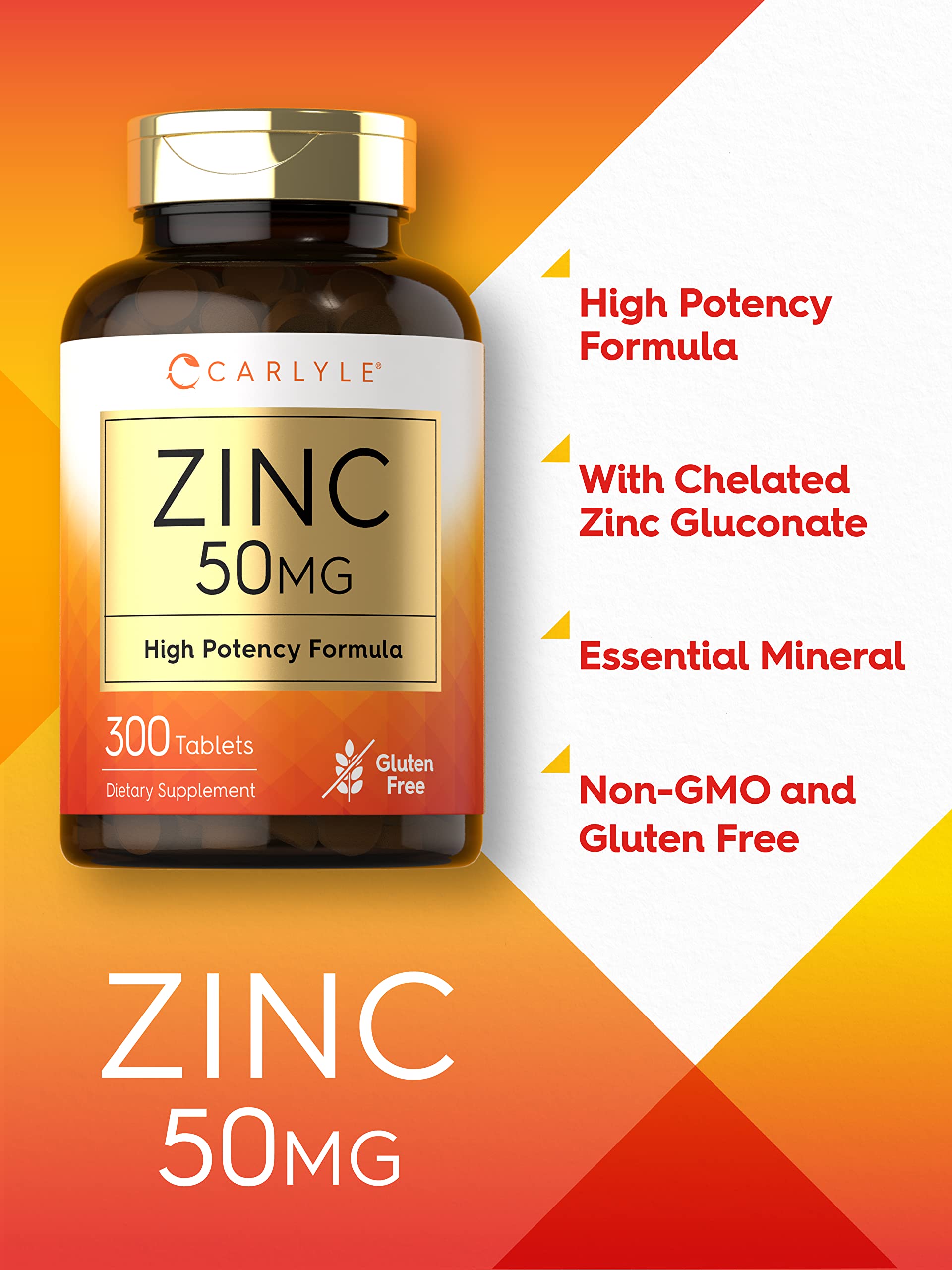 Carlyle Zinc 50 mg: tabletas de zinc gluconato aptas para vegetarianos.