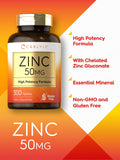 Carlyle Zinc 50 mg: tabletas de zinc gluconato aptas para vegetarianos.