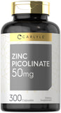 Carlyle Zinc Picolinate 50 mg, cápsulas visibles para apoyo diario de la nutrición.