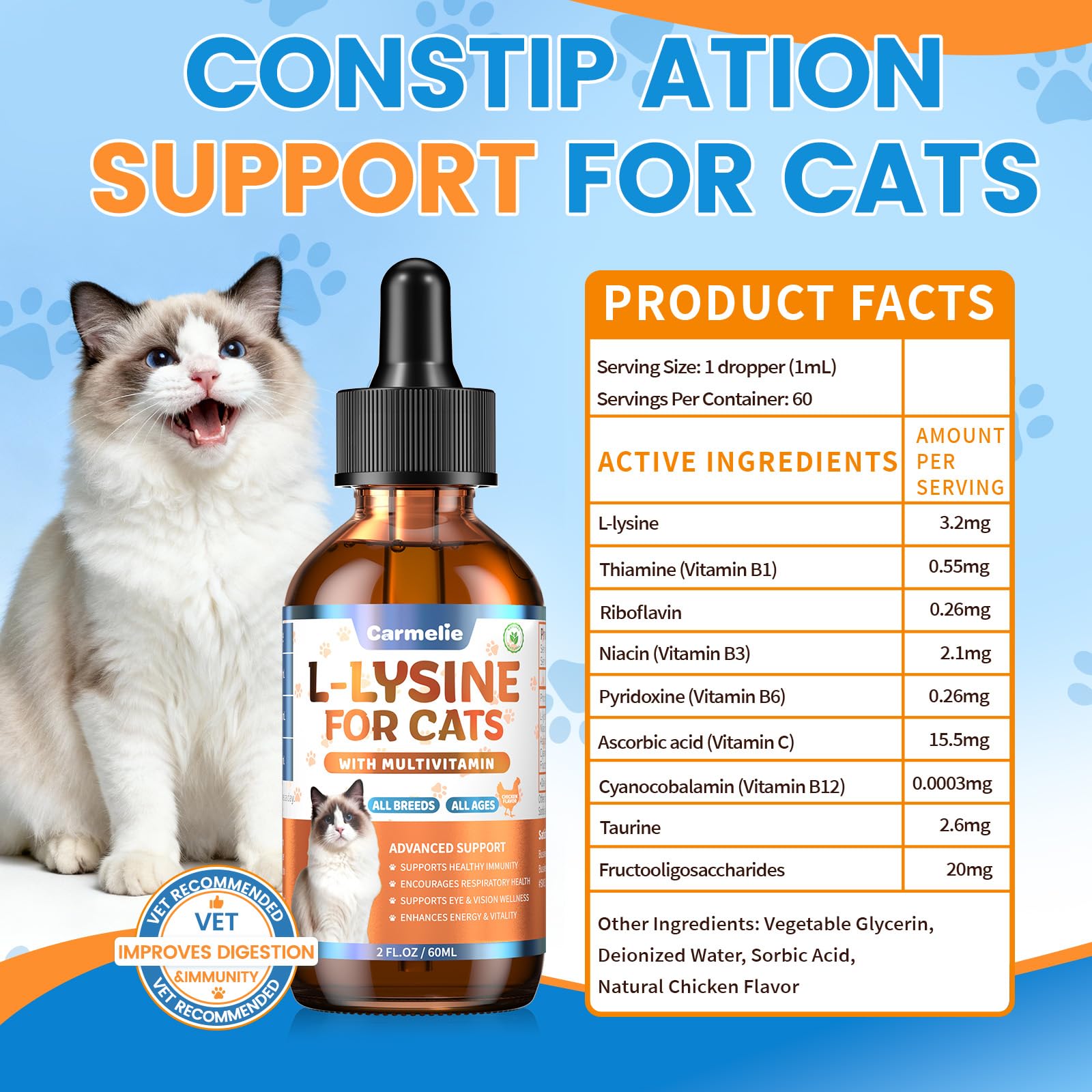 Carmelie L-Lisina: ingredientes naturales para bienestar felino.