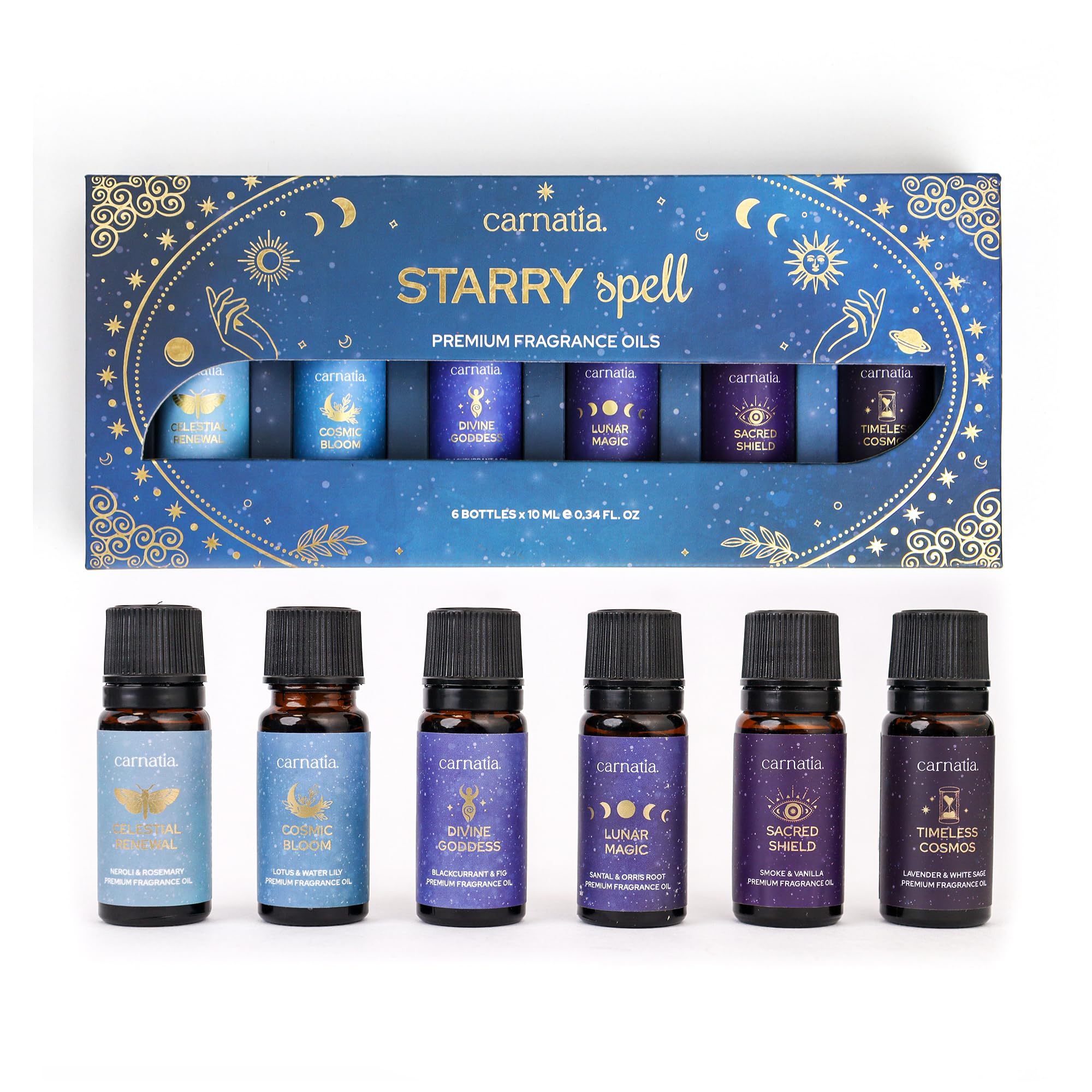 Conjunto Carnatia Starry Spell en caja espacial, ideal para ambientar y regalar.