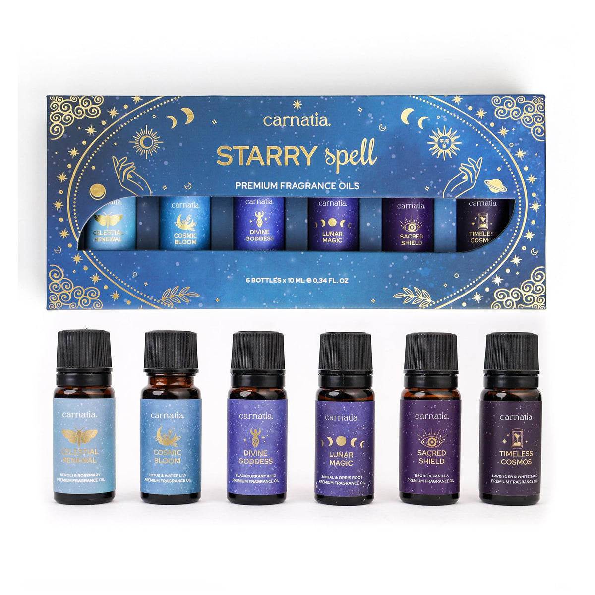 Conjunto Carnatia Starry Spell en caja espacial, ideal para ambientar y regalar.