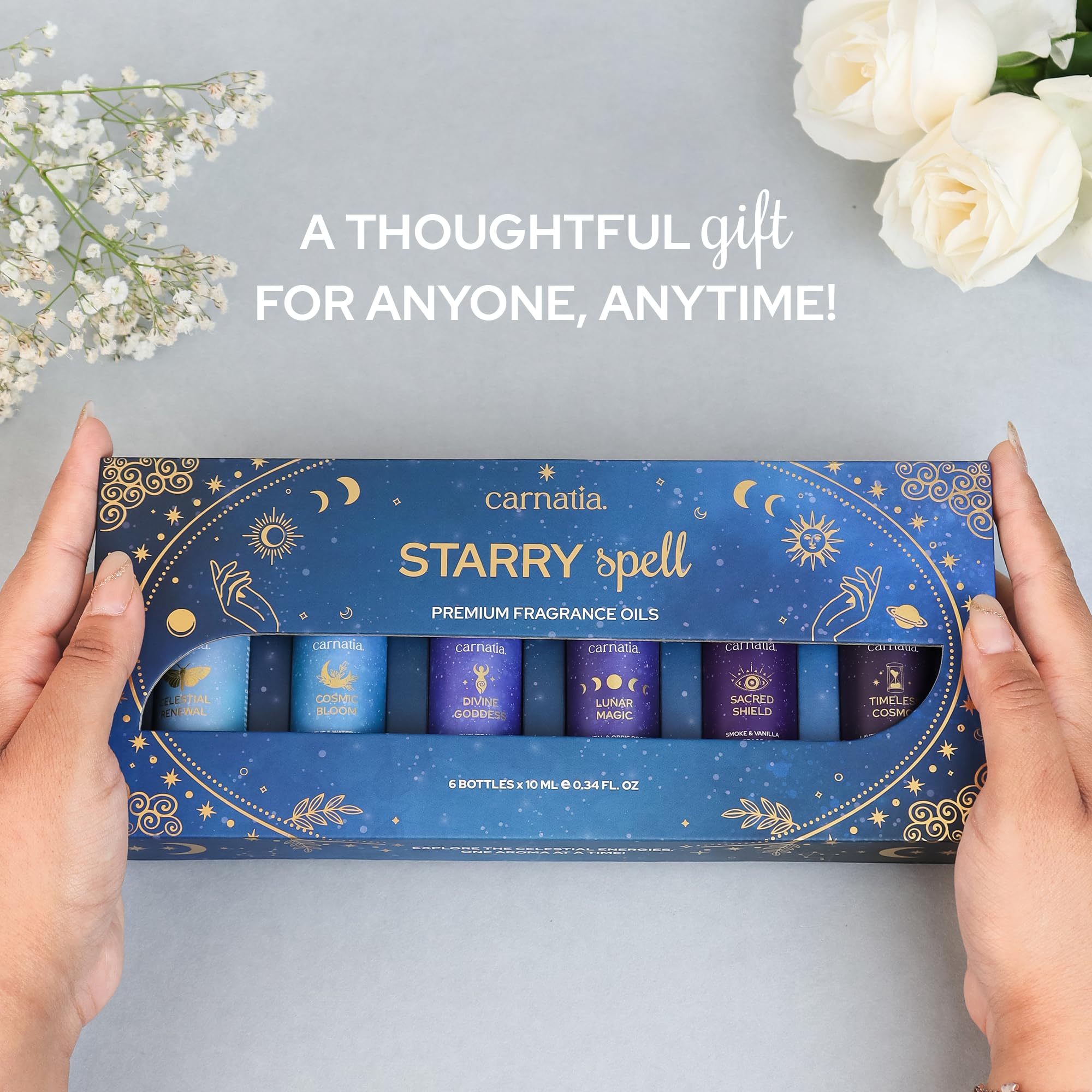 Presentación regalo de Carnatia Starry Spell, ideal para soñadores y amantes de fragancias.