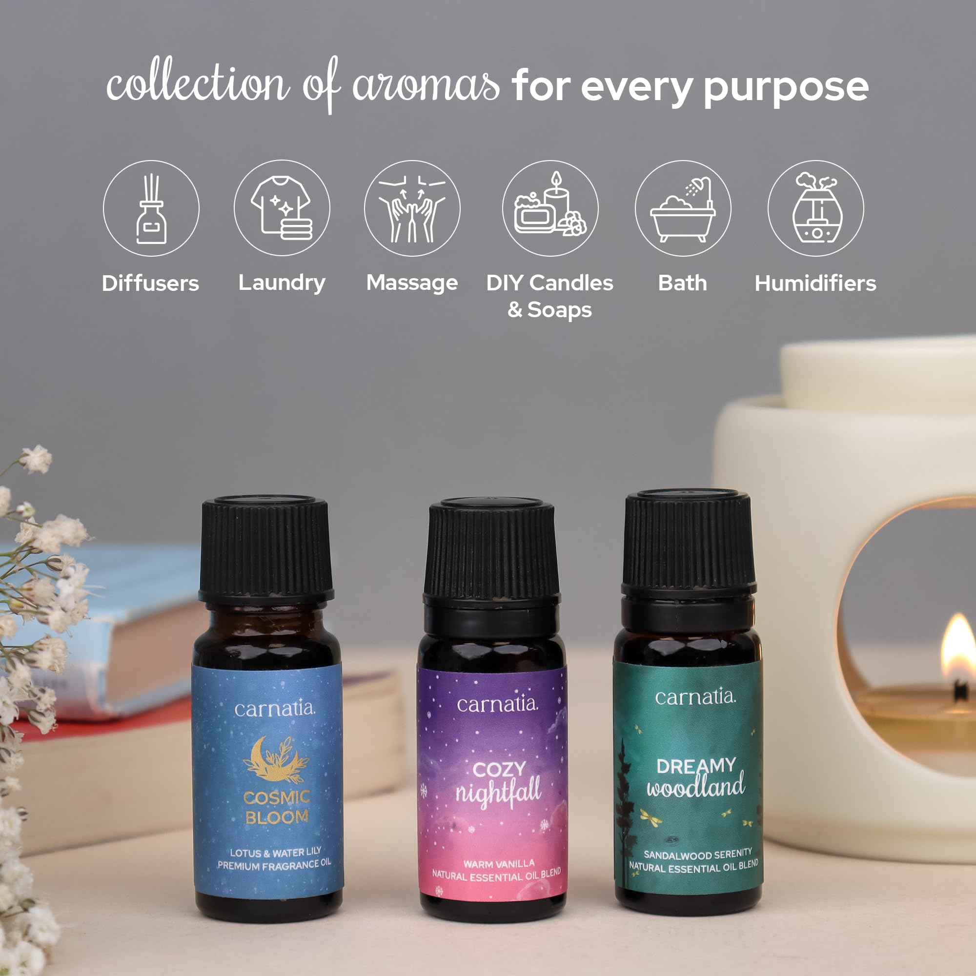 Ambientación tranquila en casa con Carnatia Starry Spell para relajación diaria.