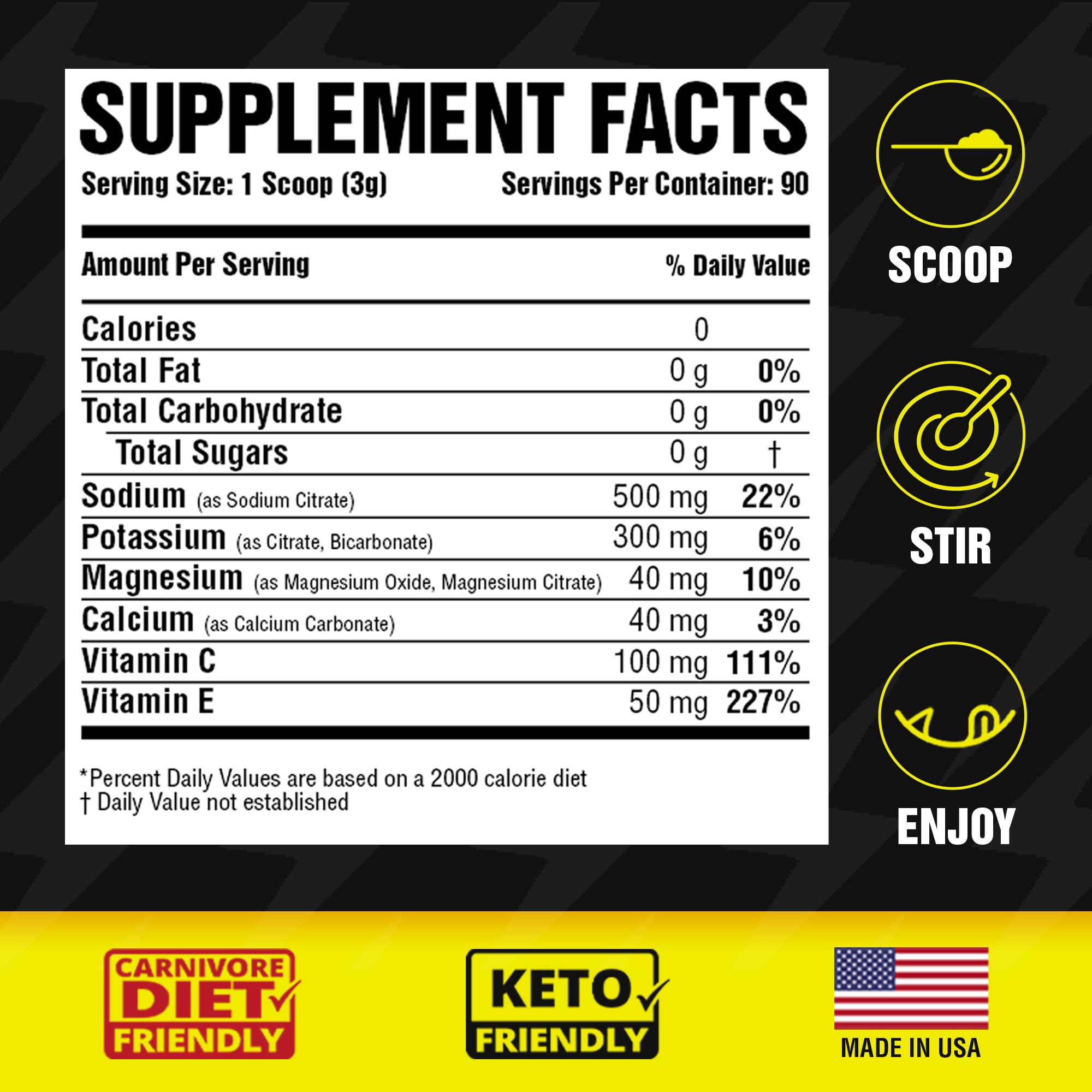 Carnivore Electrolytes botella transparente con medición para uso diario.