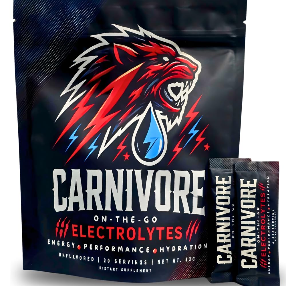 Carnivore On-The-Go Electrolytes: empaque-20-stick para hidratación diaria y práctica.