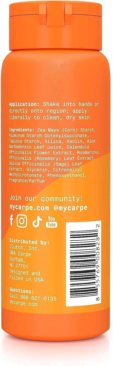 Carpe polvo sin talco para zonas femeninas, ayuda a controlar sudor y rozaduras.
