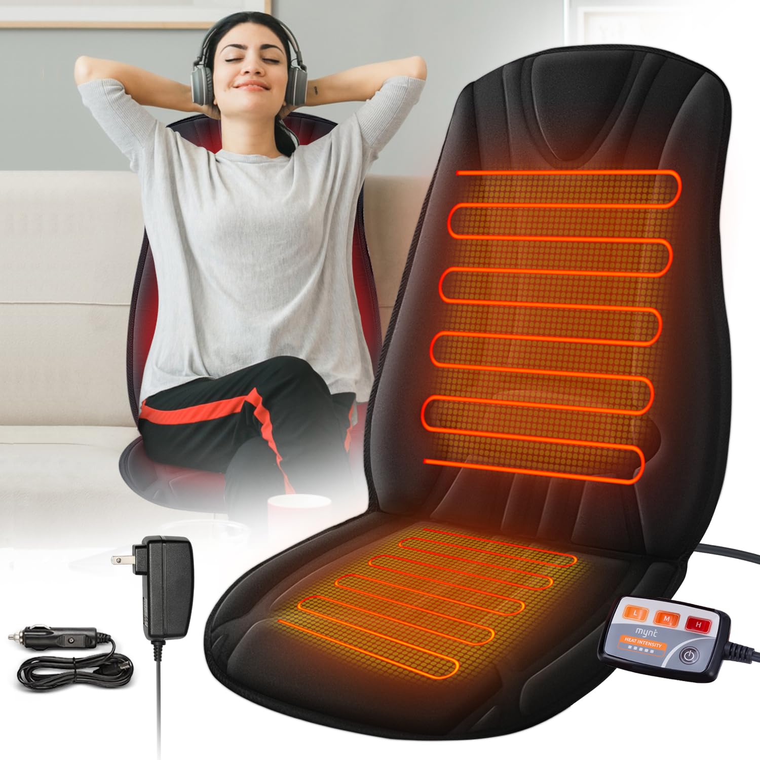 Almohadilla de asiento CARSHION con calor amplio para espalda y muslos.