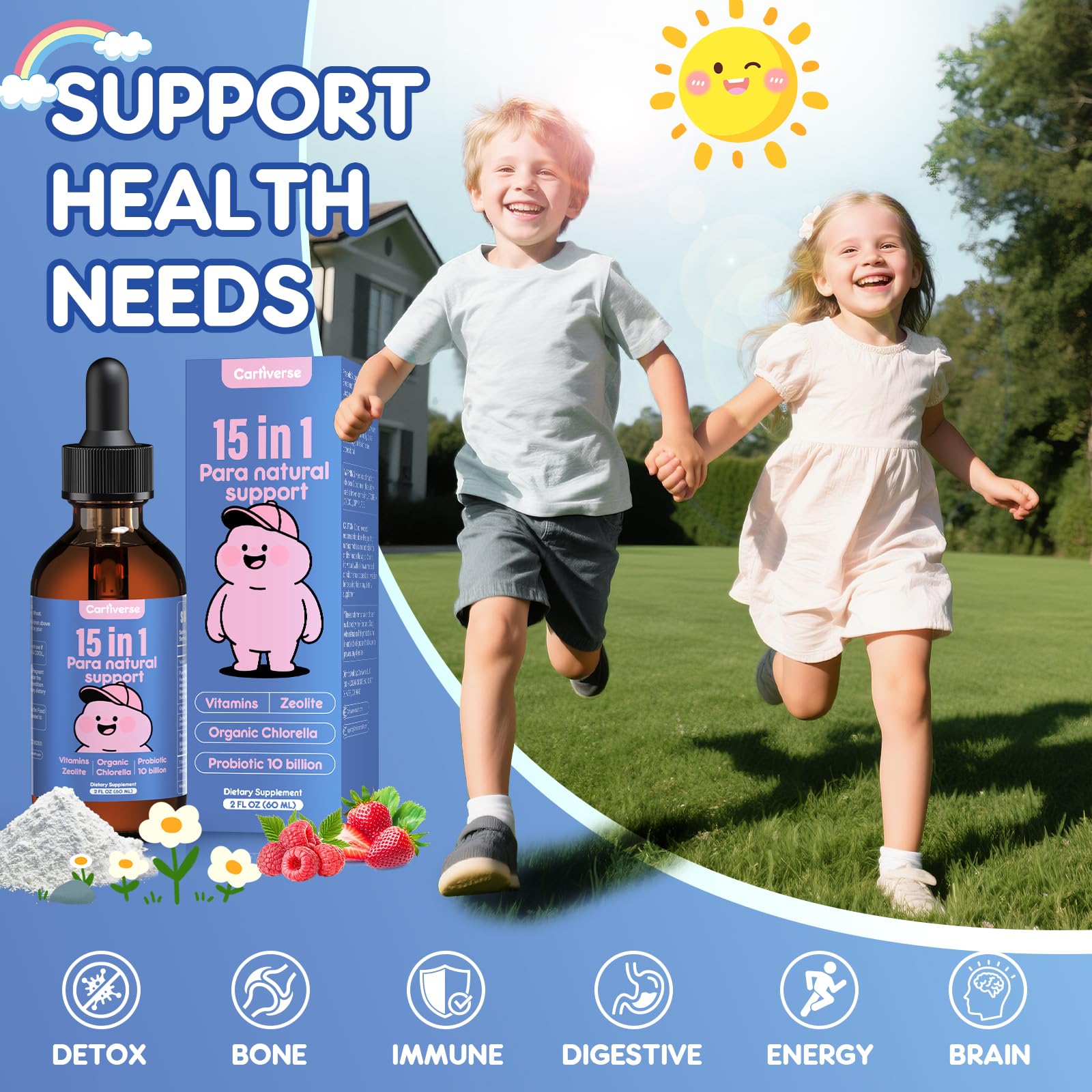 Cartiverse sabor frutos frambuesa, gotas con sabor agradable para niños.