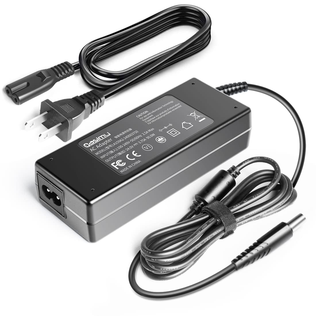 Casimy adaptador 90W 24V para ResMed AirSense 10, vista frontal y detalle de rendimiento.