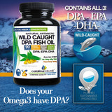 Cerca de etiqueta con 2900 mg por porción, Omega3 de Catalina Naturals.