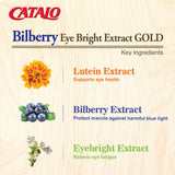CATALO Extractos bilberry eyebright ingredientes clave con antocianinas y luteína.