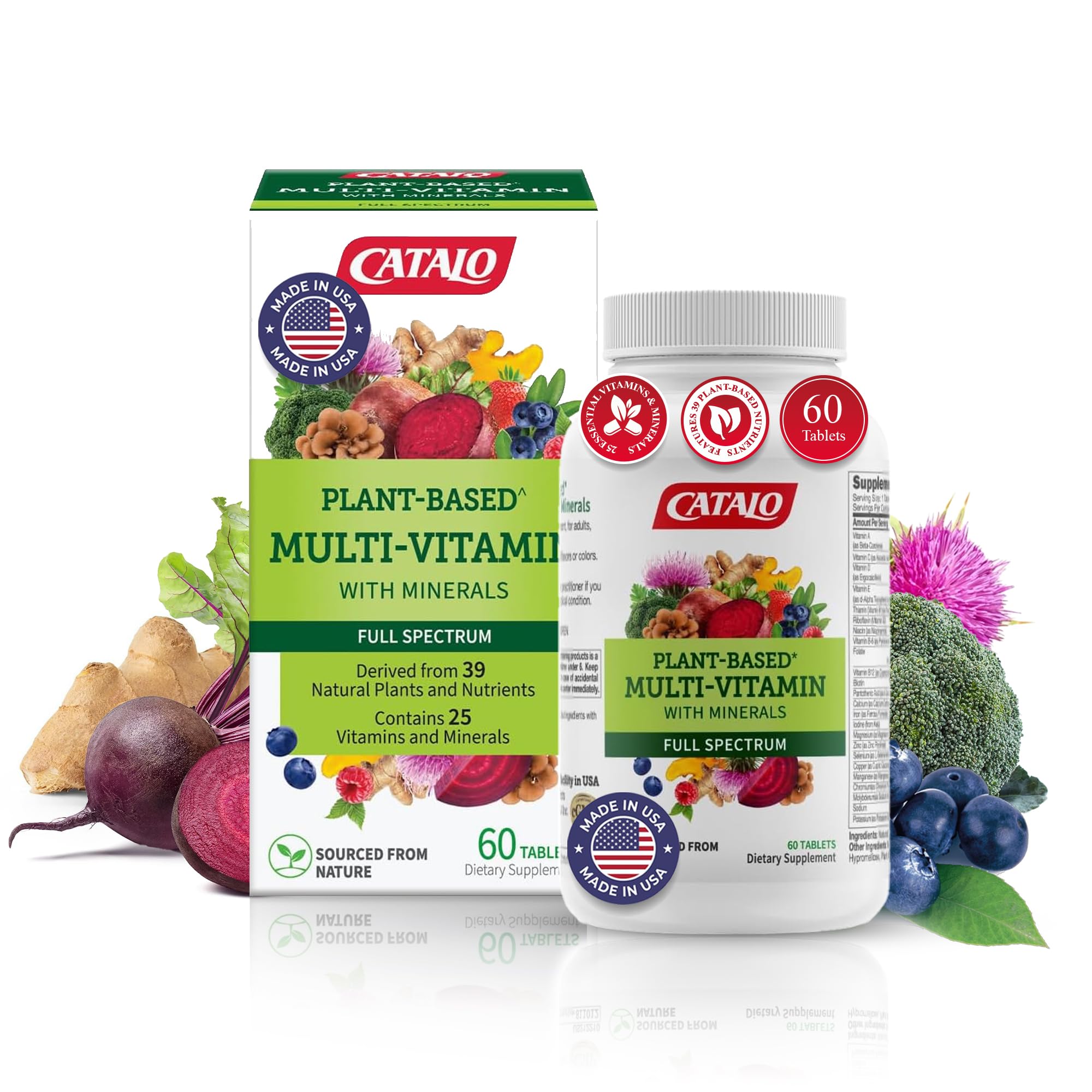 CATALO multivitamínico, botella frontal, ideal para iniciar la nutrición diaria.