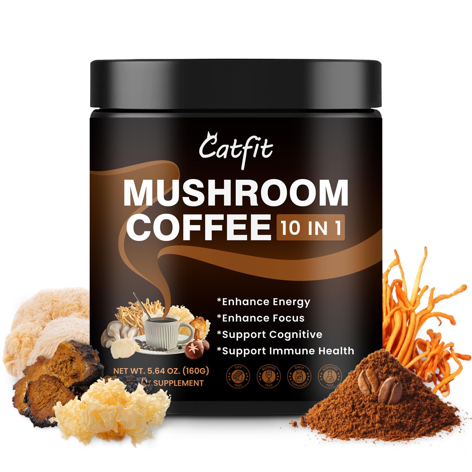 Catfit cafe de hongos instantáneo energizante para empezar el día con claridad.