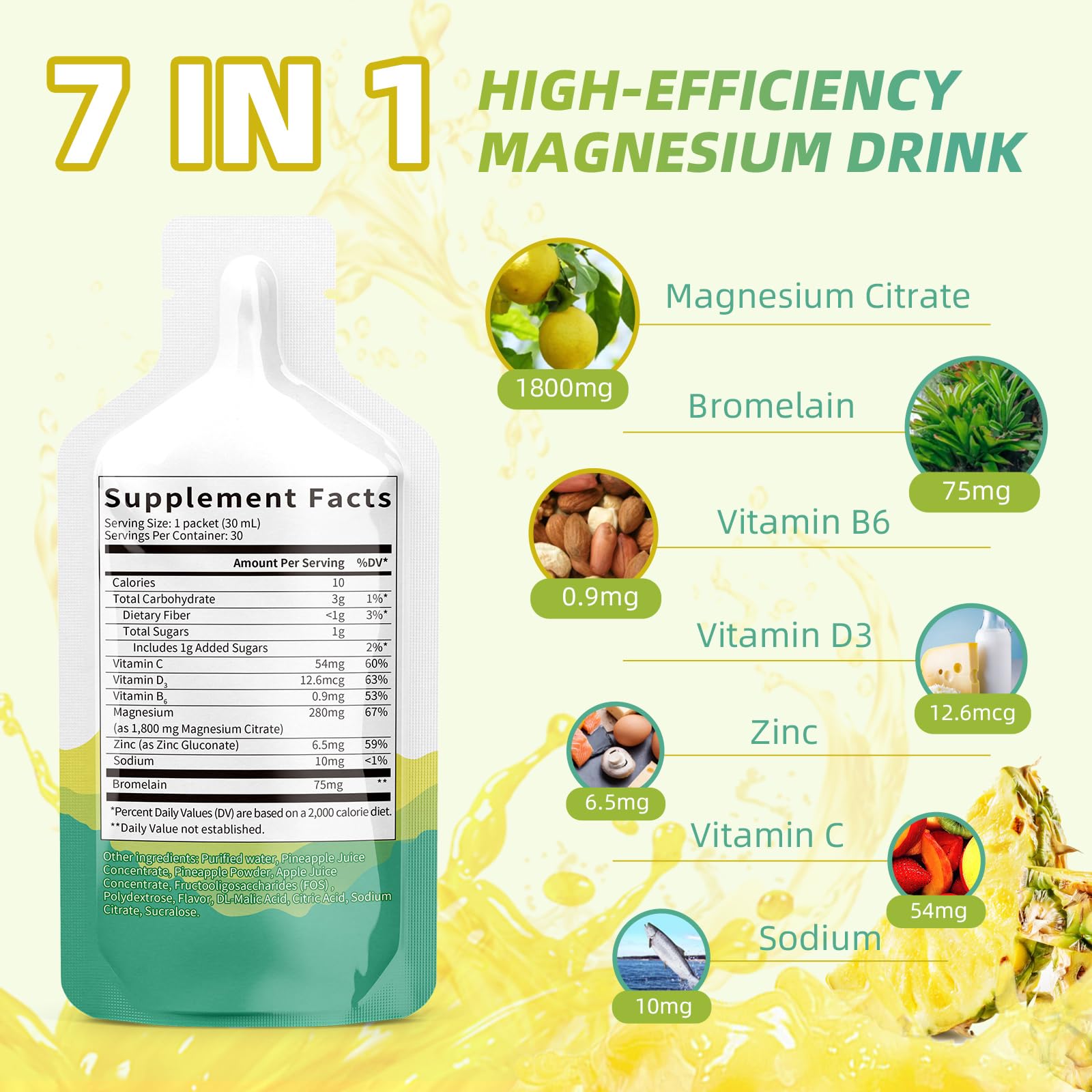 Catfit magnesio citrato líquido, ingredientes clave, apoyo general de bienestar