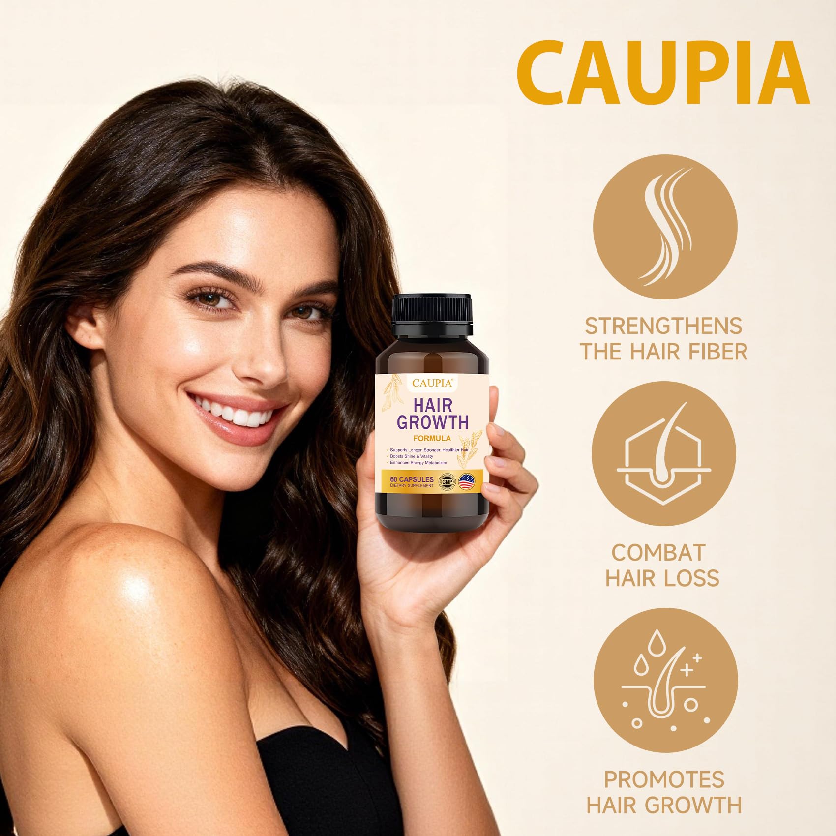 CAUPIA Energía Capilar etiqueta natural destacando la fórmula botánica.