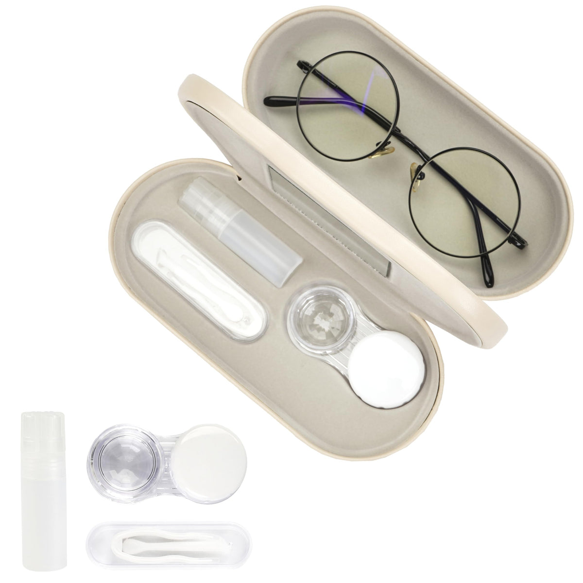 Cauyuan estuche doble para viaje con diseño compacto protege anteojos y lentes de contacto