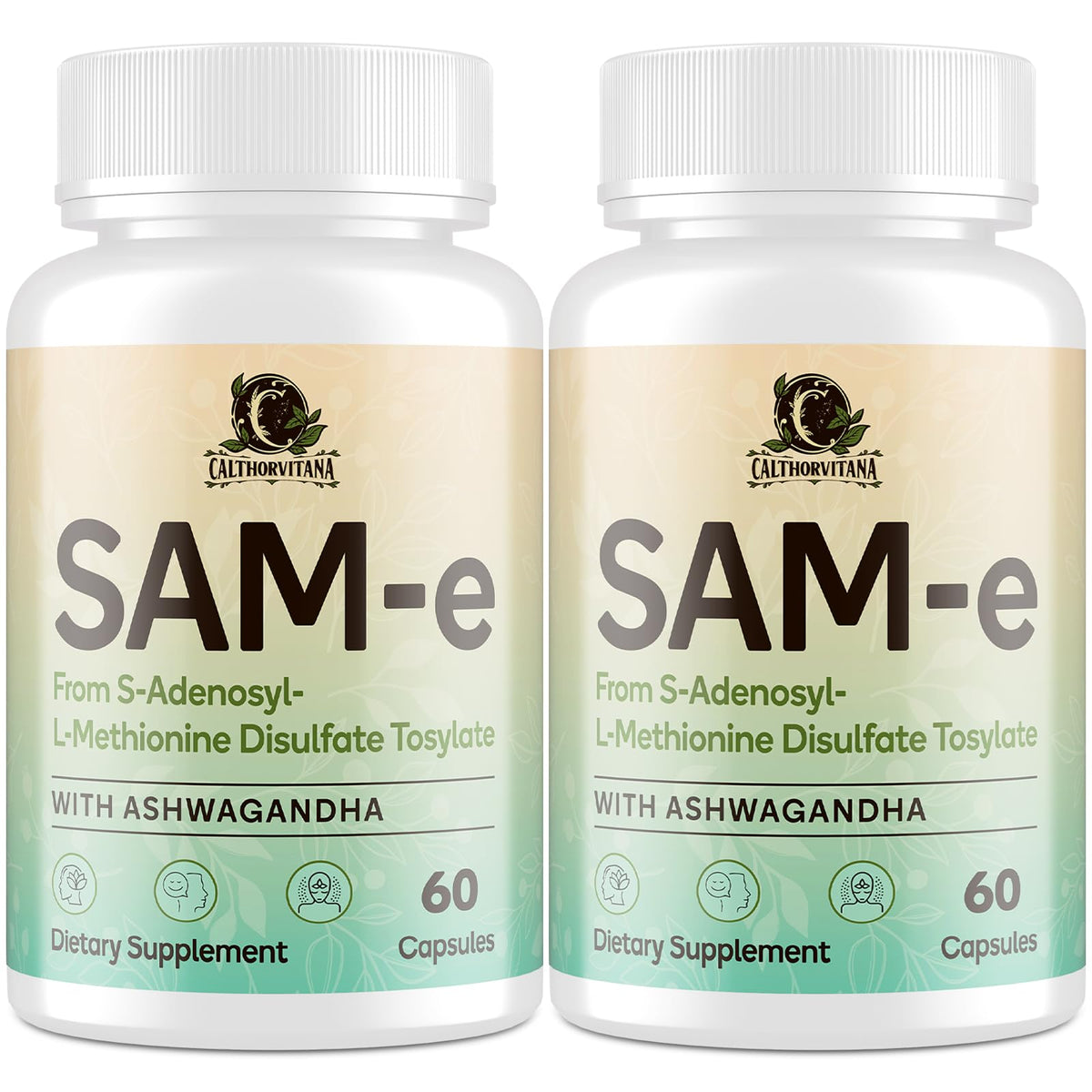 C Calthorvitana SAM-e con ashwagandha y L‑Teanina en cápsulas para uso diario.