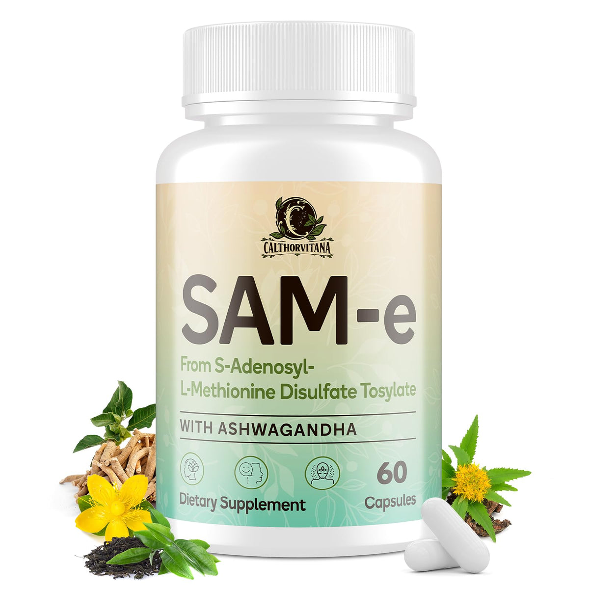 C Calthorvitana SAM-e: cápsulas con ashwagandha para apoyo diario del bienestar.