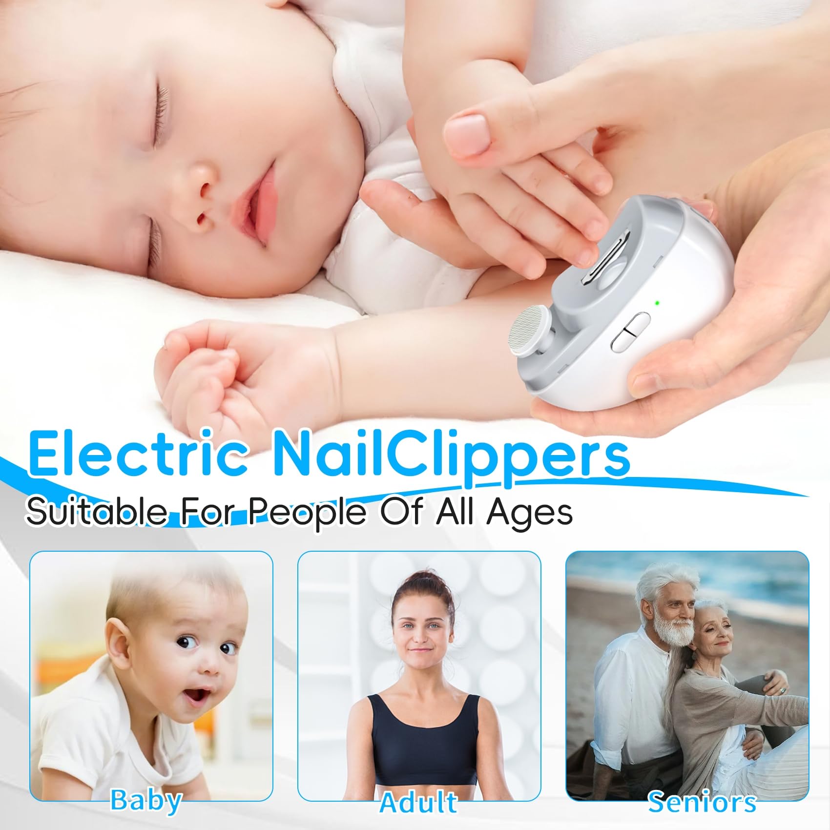CCDObbs cortauñas eléctrico 2 en 1, dos velocidades para niños y adultos.