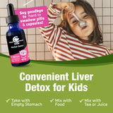 Textura líquida de Cedar Bear Detox para niños, fácil de tragar.