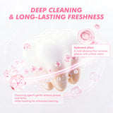 CEELIKE Camellia, textura gel rosada con puntos, limpieza suave.