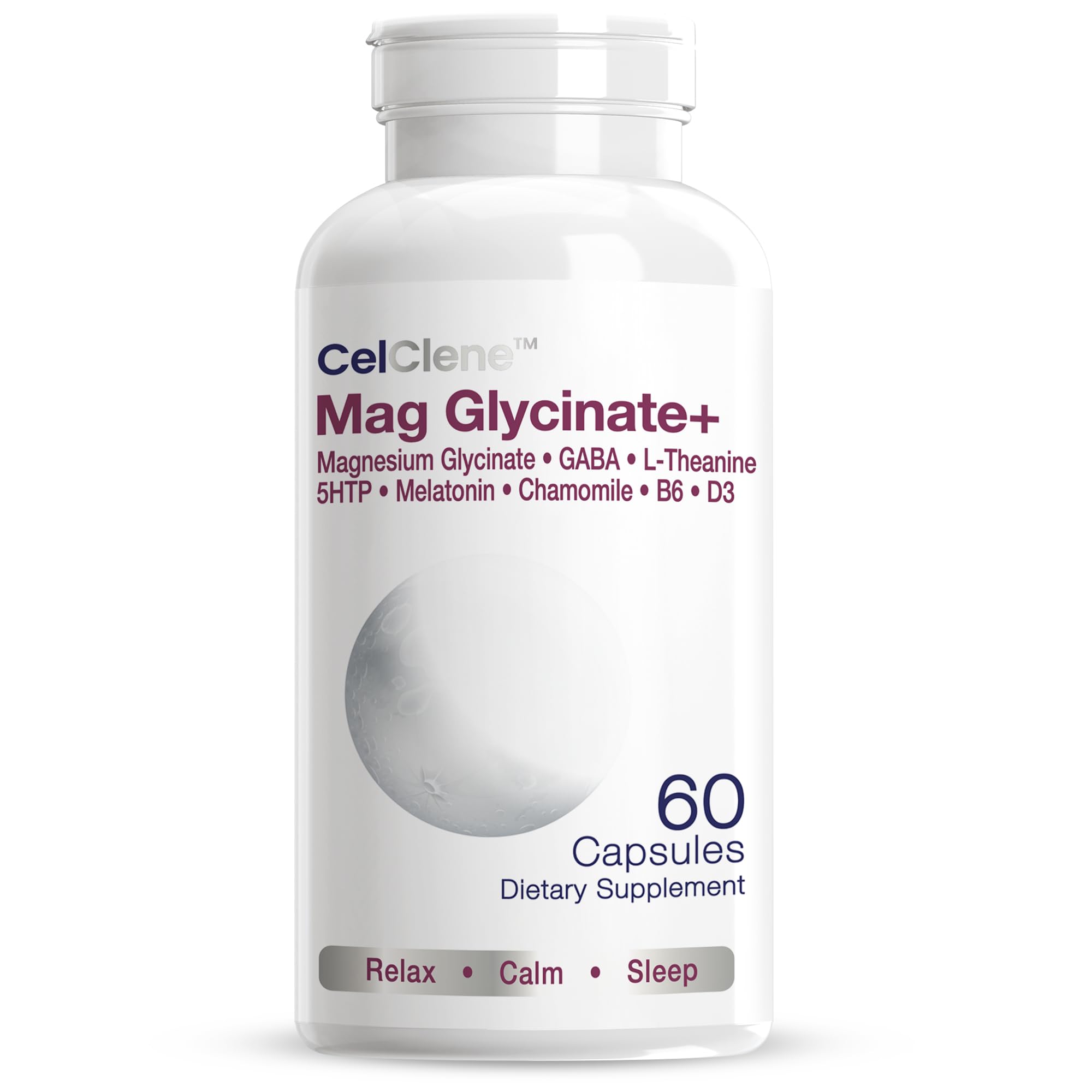Presentación de CELCLENE en caja de cápsulas con magnesio glicinato para bienestar diario.