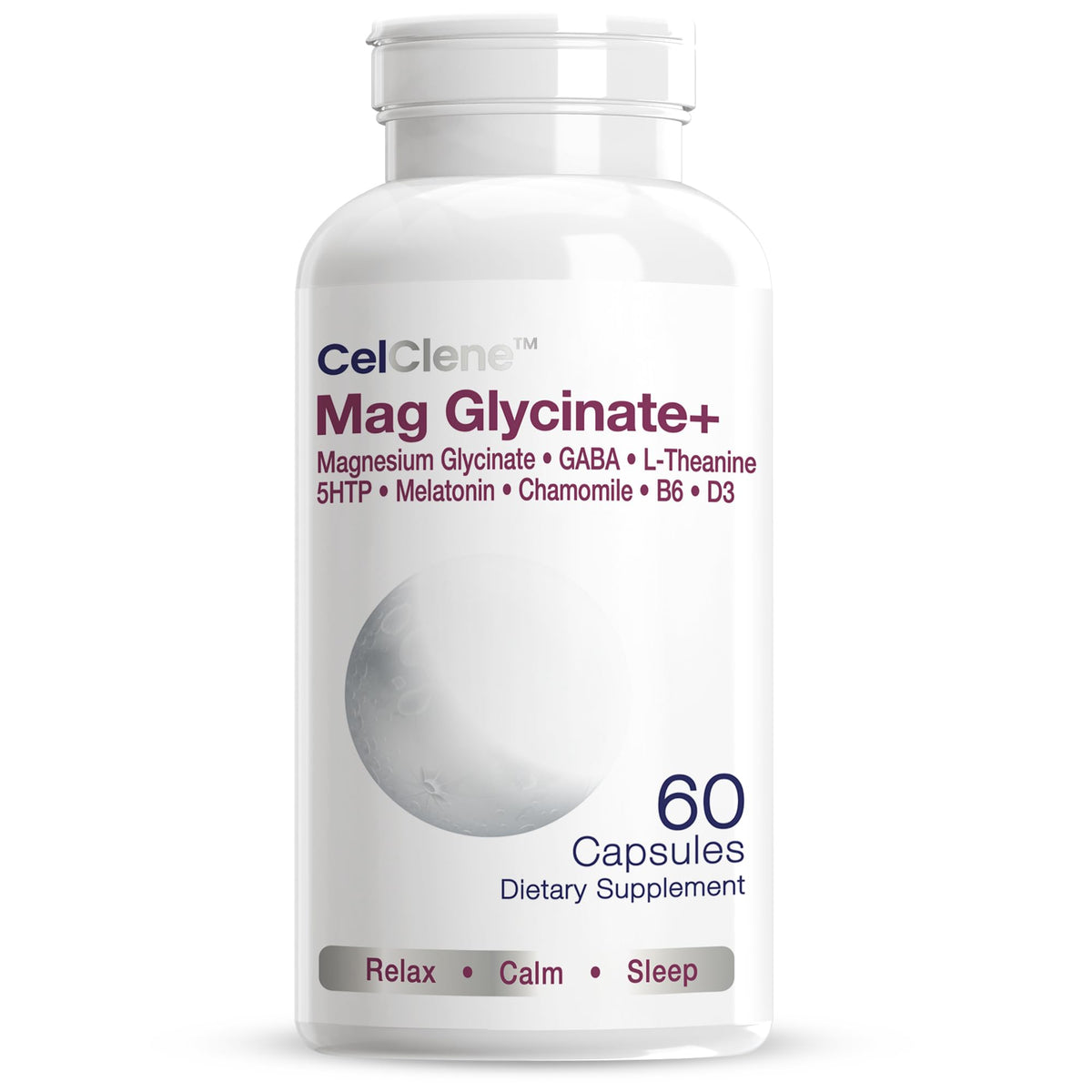 Presentación de CELCLENE en caja de cápsulas con magnesio glicinato para bienestar diario.