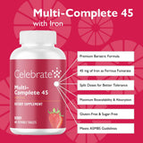 Cada masticable Celebrate Bariatric Multi-Complete proporciona 45 mg de hierro para apoyo diario.