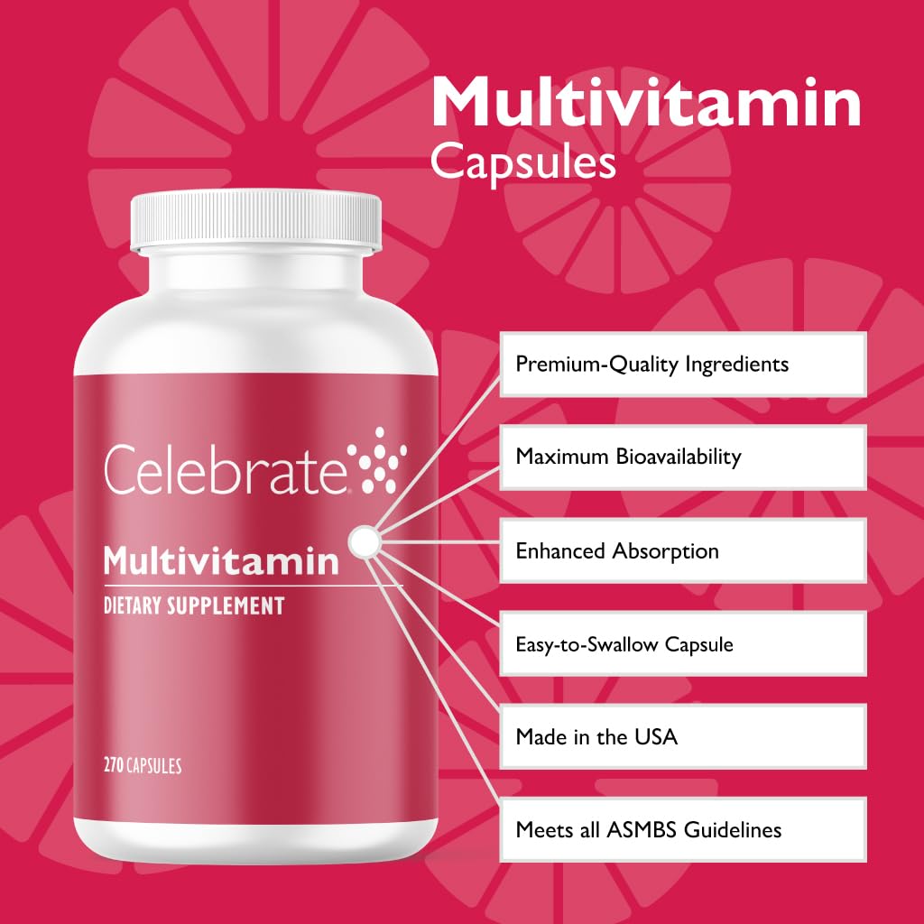 Celebrate Bariatric Multivitamin: etiqueta detallada con información de nutrientes.