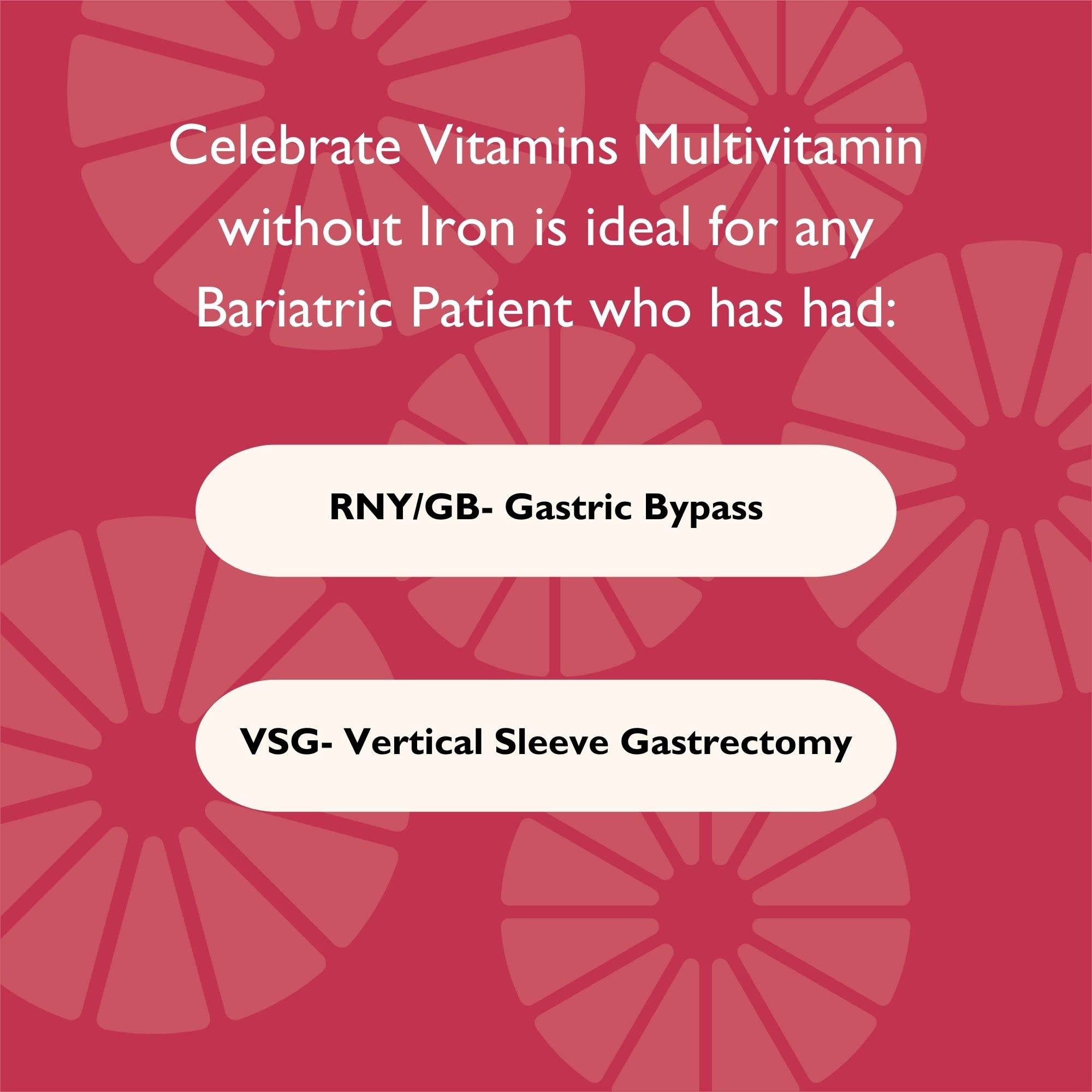 Celebrate Bariátrico Multivitamínico: etiqueta que indica vitaminas clave para salud postquirúrgica.