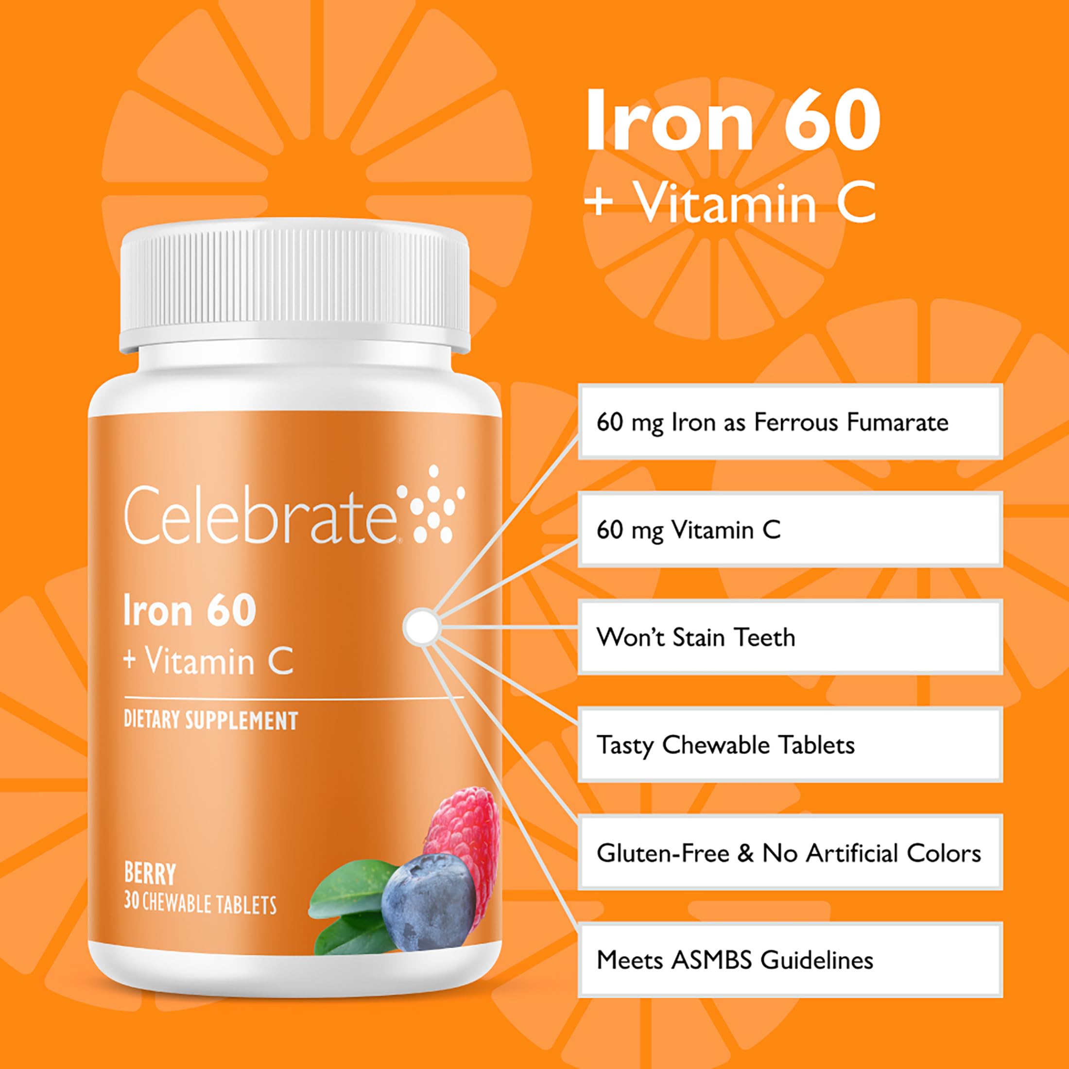 Celebrate Vitamina C 60 mg masticable - mejora la absorción de hierro