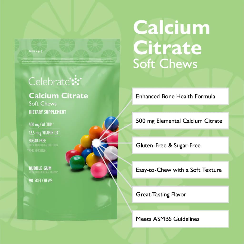 Celebrate Vitamins calcio citrato soft chews sabor chicle burbuja: delicioso uso diario.